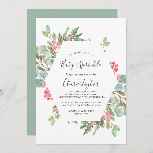Christmas Greenery  Red Berry Baby Sprinkle Invitation