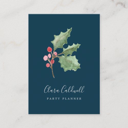 Christmas Greenery  Red Berry Navy Business Card