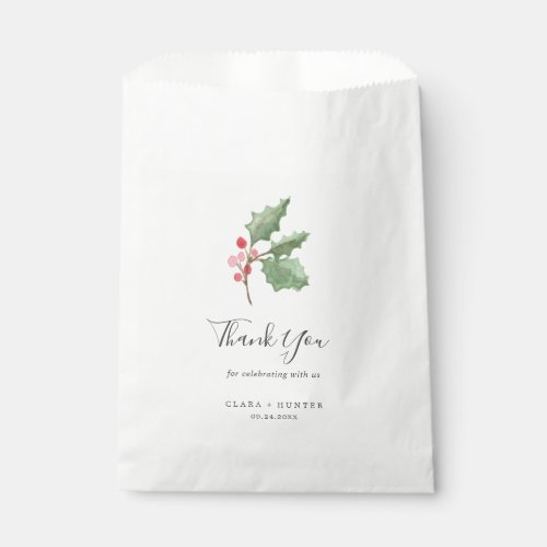 Christmas Greenery & Red Berry Thank You Wedding Favor Bag