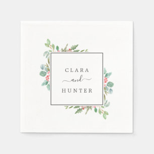 Christmas Greenery & Red Berry Wedding Napkins