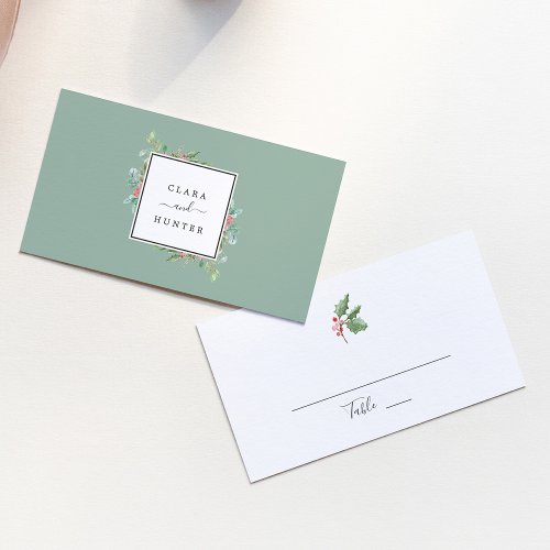 Christmas Greenery  Red Berry Wedding Place Card