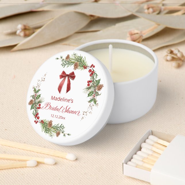 Christmas Greenery Red Bow Bridal Shower  Mini Candle Favors (Insitu)