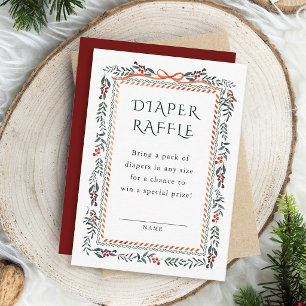 Christmas Greenery Red Bow Diaper Raffle Enclosure Card