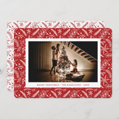 Christmas Greenery Red Horizontal Photo Holiday Card