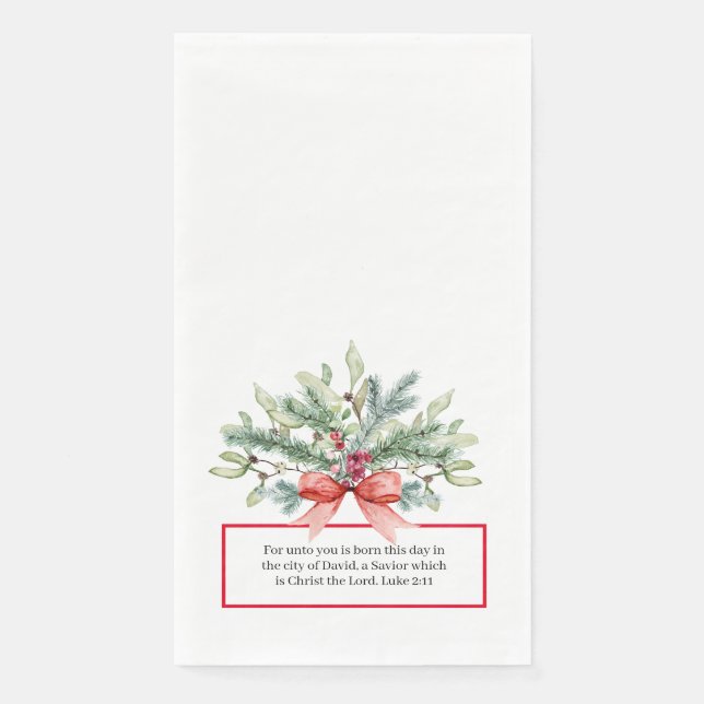 Christmas Greenery Religious Christian Bible Verse Paper Guest Towels (Front)
