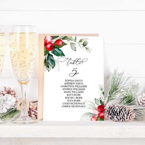 Christmas Greenery Table Number 5 Seating Chart