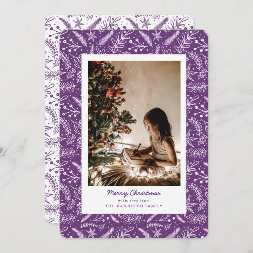 Christmas Greenery Vertical Single Photo Plum Holiday Card