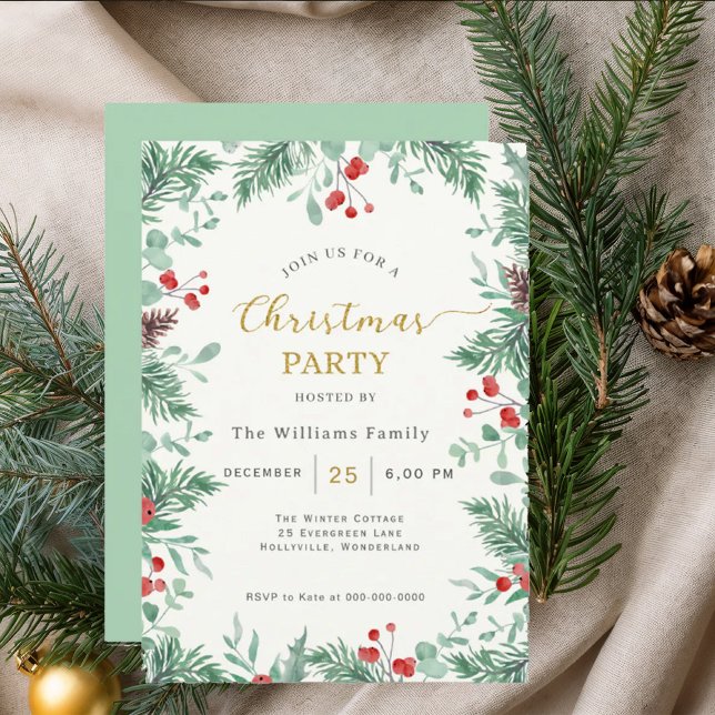 Christmas Greenery Watercolor Celebration Invitati Invitation (Creator Uploaded)