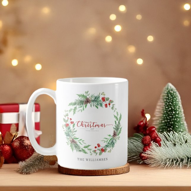 Christmas Greenery Watercolor Personalized Mug (Creator Uploaded)