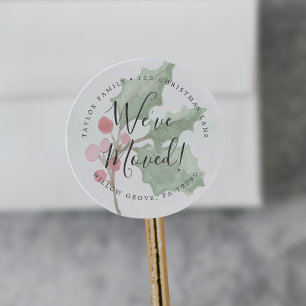 Christmas Greenery We Moved Circle Return Address Classic Round Sticker