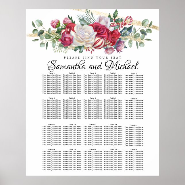 Christmas Greenery Wedding 20-Table Seating Chart (Front)