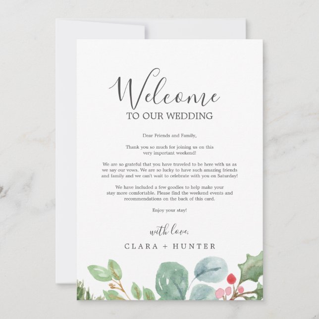 Christmas Greenery Welcome Letter & Itinerary (Front)