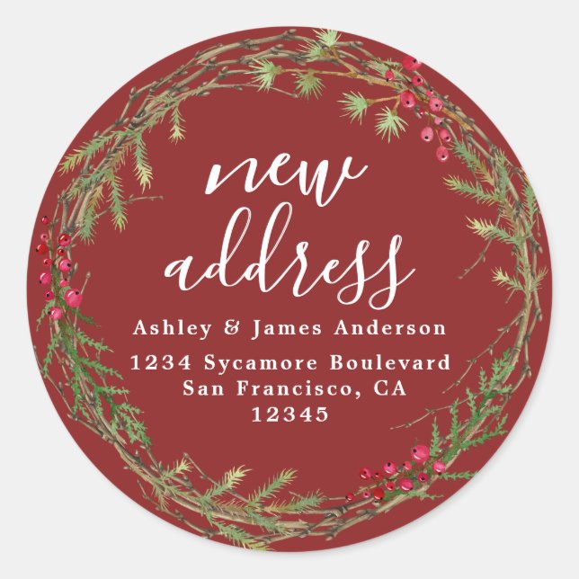 Christmas Greenery We've Moved New Address label (Front)