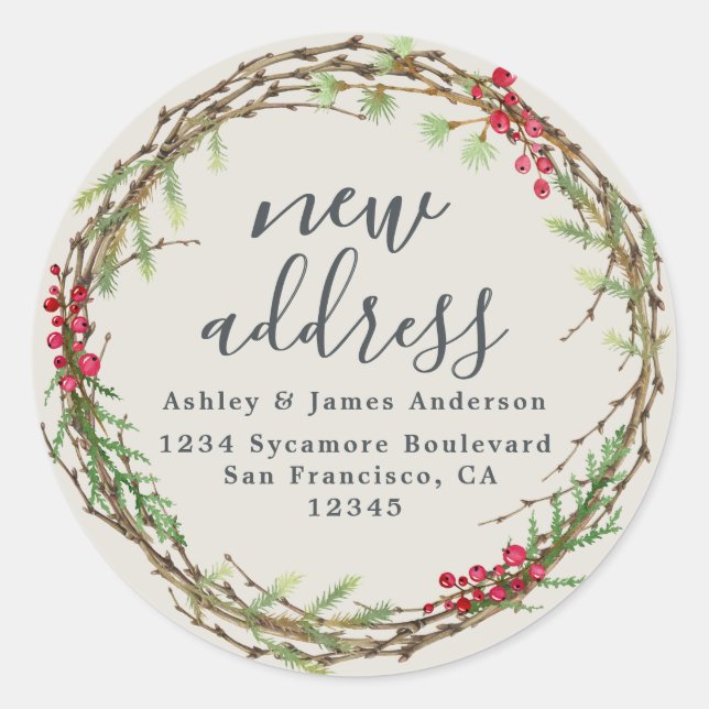 Christmas Greenery We've Moved New Address label (Front)