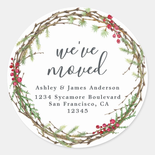 Christmas Greenery We've Moved New Address label (Front)