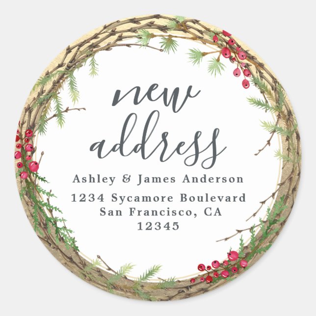 Christmas Greenery We've Moved New Address label (Front)