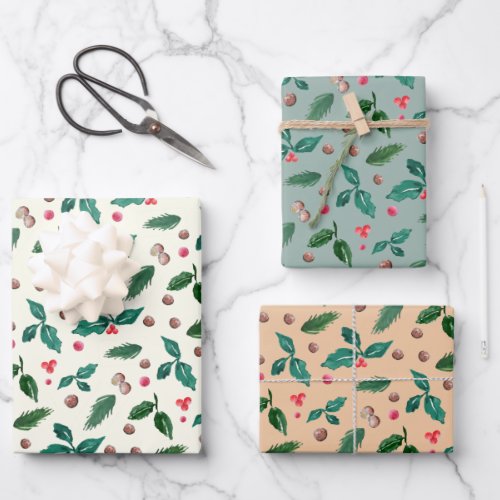 Christmas Greenery Winter Nature Hand_Illustrated Wrapping Paper Sheets