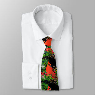 Christmas Greenery with Cardinal Bird Holiday Neck Tie