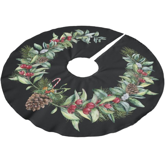 Christmas  Greenery With Pinecone Brushed Polyester Tree Skirt (Angled)