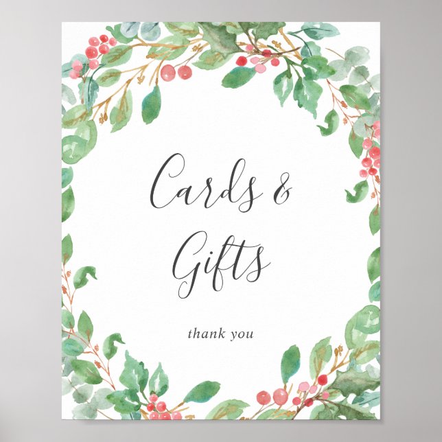 Christmas Greenery Wreath Cards and Gifts Sign (Front)