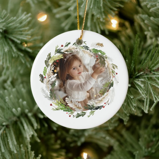 Christmas Greenery Wreath Ceramic Ornament (Tree)