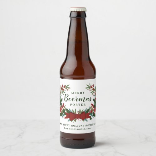 Christmas Greenery Wreath Holiday Beer Bottle Label