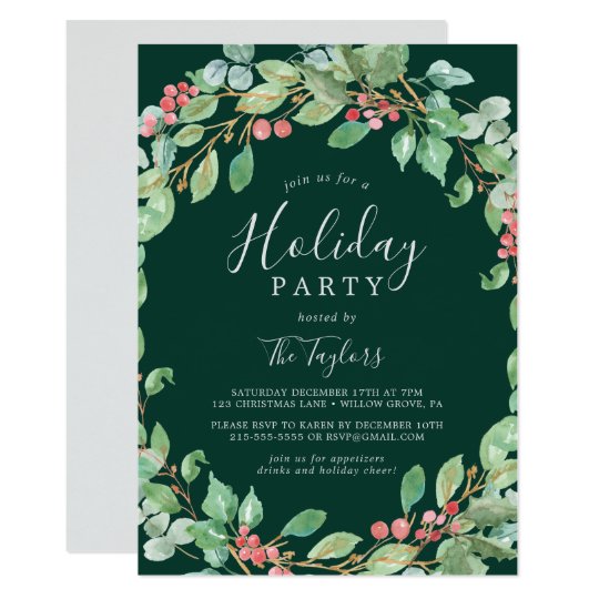 Christmas Greenery Wreath Holiday Party Invitation | Zazzle.com
