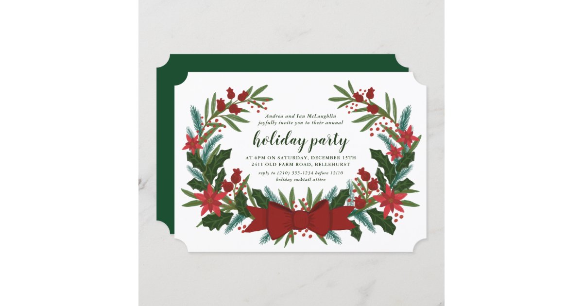 Christmas Greenery Wreath Holiday Party Invitation | Zazzle