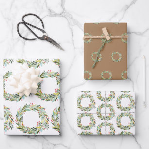 Christmas Greenery Wreath Holiday Wrapping Paper Sheets