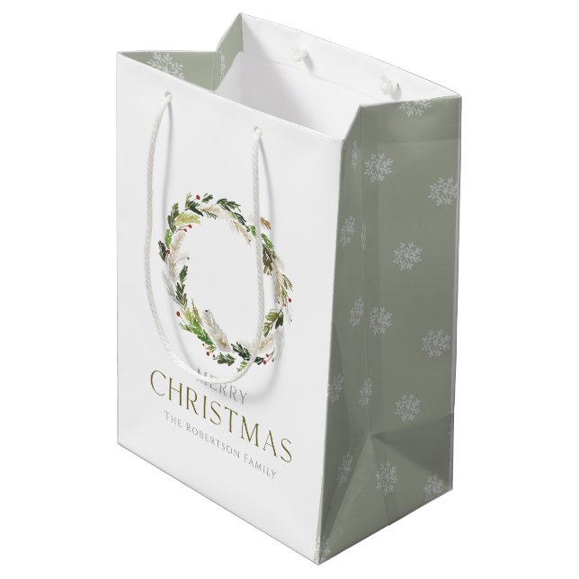 Christmas Greenery Wreath Medium Gift Bag (Back Angled)