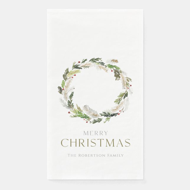 Christmas Greenery Wreath Paper Guest Towels (Front)