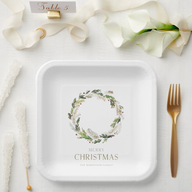 Christmas Greenery Wreath Paper Plates (Wedding)