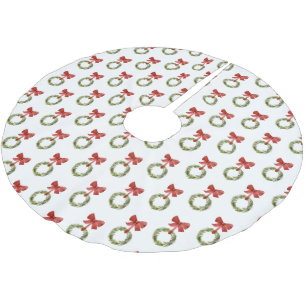 Christmas Greenery Wreath Red Bow Rustic Brushed Polyester Tree Skirt