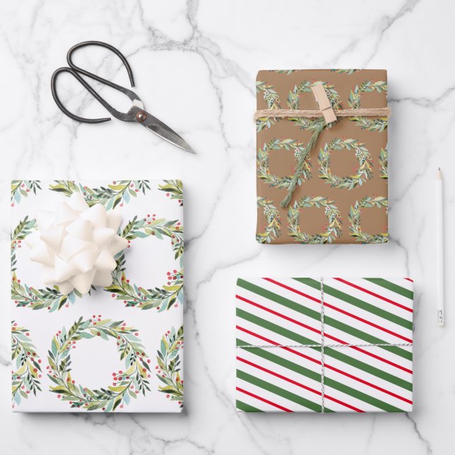 Christmas Greenery Wreath Wrapping Paper Sheets (Front)