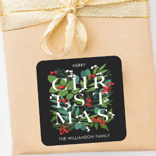 Christmas Greens and Berries Square Sticker