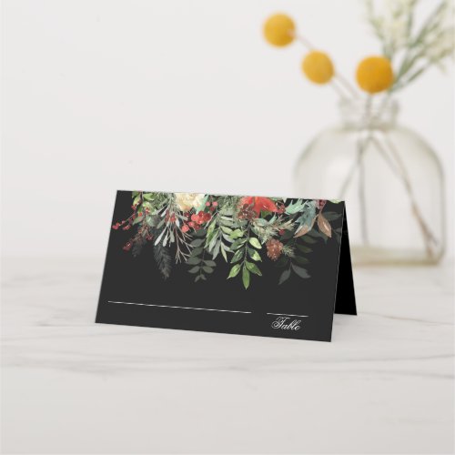 Christmas Greens  Black  Christmas Wedding Place Card