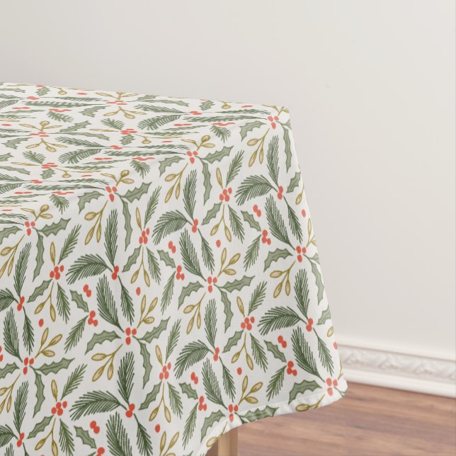 Christmas Greens, Holly and Pine design Tablecloth (In Situ)