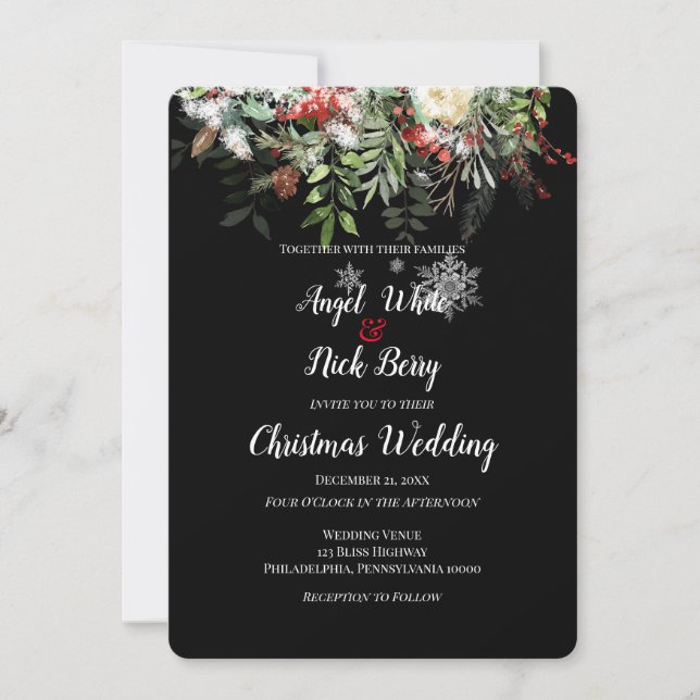 Christmas Greens/Snowflakes/Holiday Wedding Announcement (Front)