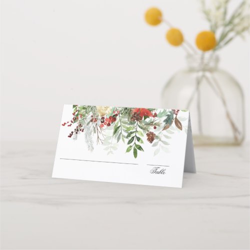 Christmas Greens  White  Christmas  Wedding Place Card