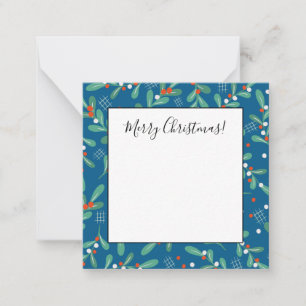 Christmas Greens with Holly Berries Blue Red White Note Card