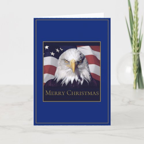 Christmas Greeting Card American Flag  Eagle