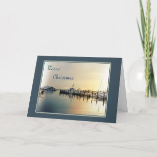Christmas Greeting Card - Boats In Harbor  Sunrise