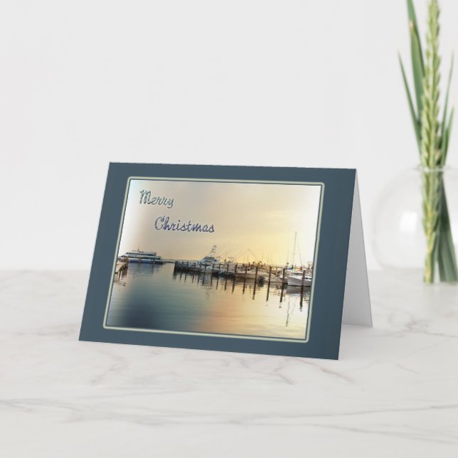 Christmas Greeting Card - Boats In Harbor  Sunrise (Front)