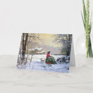Christmas Greeting Card , child and Westie dog