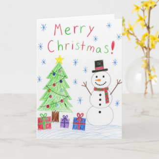 Christmas Greeting Card, Hand-Drawn Kids Holiday C Card