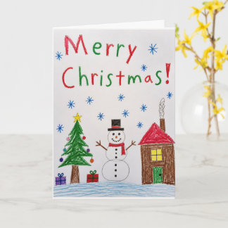 Christmas Greeting Card, Hand-Drawn Winter Snowman Card