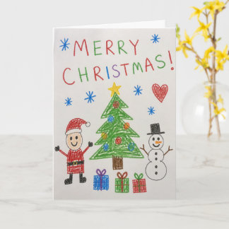 Christmas Greeting Card, Kids Hand-Drawn Holiday Card