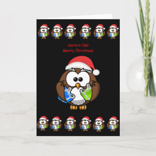 Christmas greeting card owl person kids black