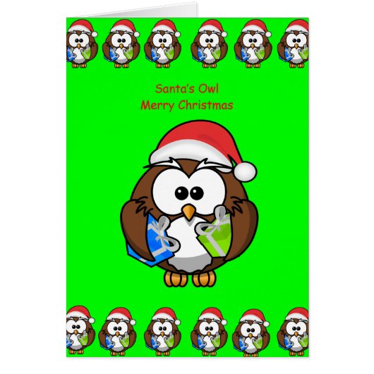 Christmas greeting card owl person kids green (Front)