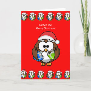 Christmas greeting card owl person kids red
